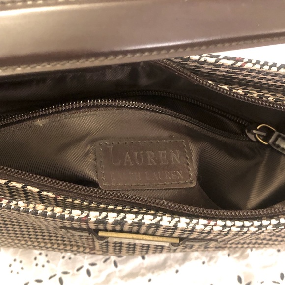 Lauren Ralph Lauren Brown Houndstooth Chevron Shoulder Strap Hand Bag - Picture 6 of 6